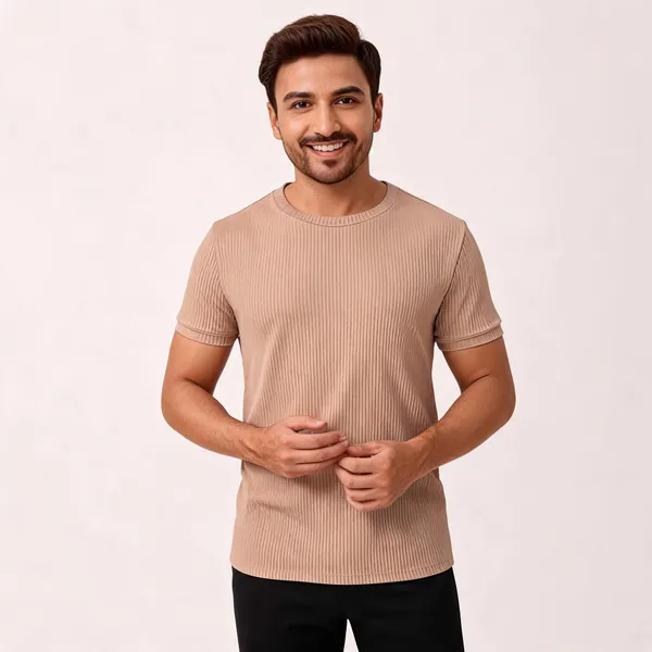 Beige_Pure_Cotton_Solid_Round_Neck_T-Shirt_For_Men