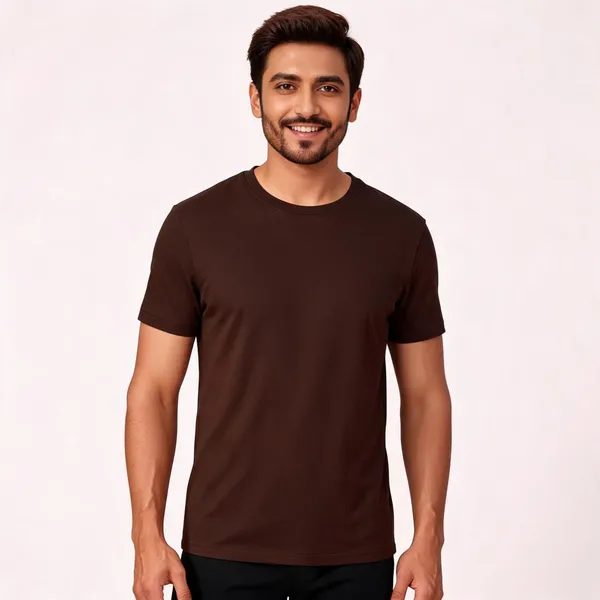 Brown_Pure_Cotton_Solid_Round_Neck_T-Shirt_For_Men