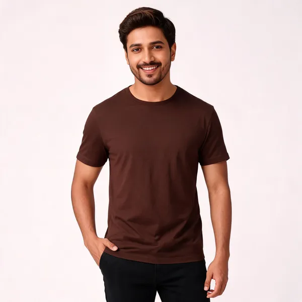 Brown_Pure_Cotton_Solid_Round_Neck_T-Shirt_For_Men