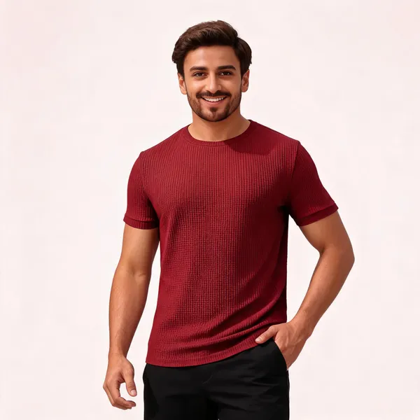 Maroon_Pure_Cotton_Solid_Round_Neck_T-Shirt_For_Men