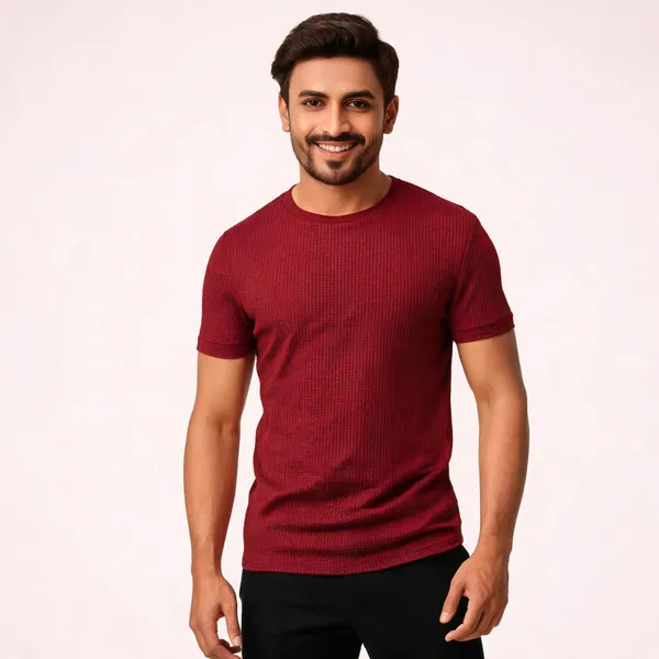 Maroon_Pure_Cotton_Round_Neck_T-Shirt_For_Men