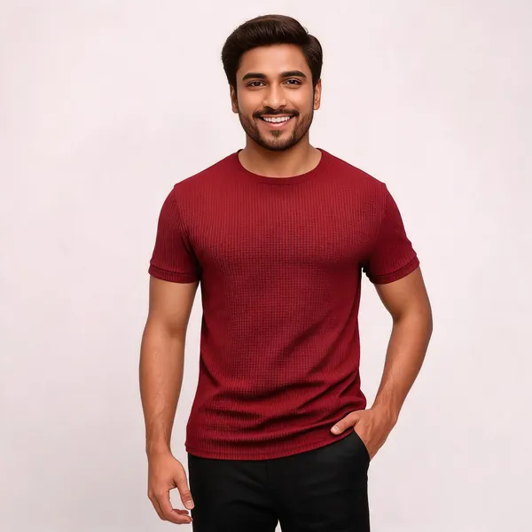 Maroon_Pure_Cotton_Round_Neck_T-Shirt_For_Men
