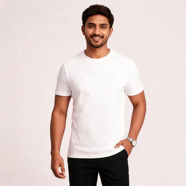White_Pure_Cotton_Solid_Round_Neck_T-Shirt_For_Men