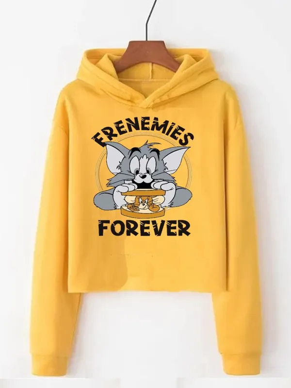 Yellow_Pure_Cotton_Printed_Crop_Hoodie_Sweatshirt_For_Women