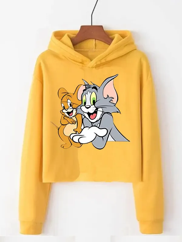 Yellow_Pure_Cotton_Printed_Crop_Hooded_Sweatshirt_For_Women
