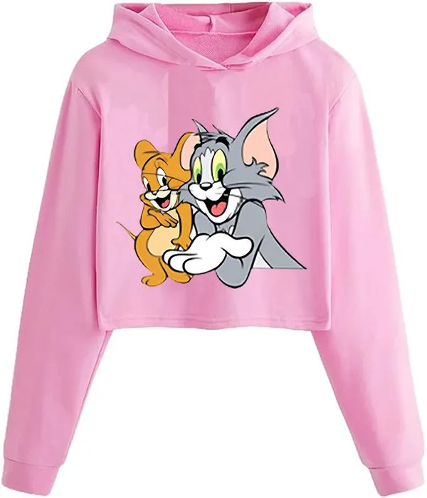 Pink_Pure_Cotton_Crop_Sweatshirt_For_Women