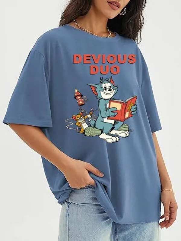 Blue_Pure_Cotton_Oversized_Printed_Round_Neck_T-Shirt_For_Women
