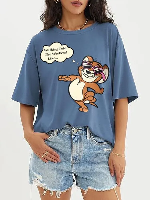 Blue_Pure_Cotton_Oversized_Drop_Shoulder_T-Shirt_For_Women