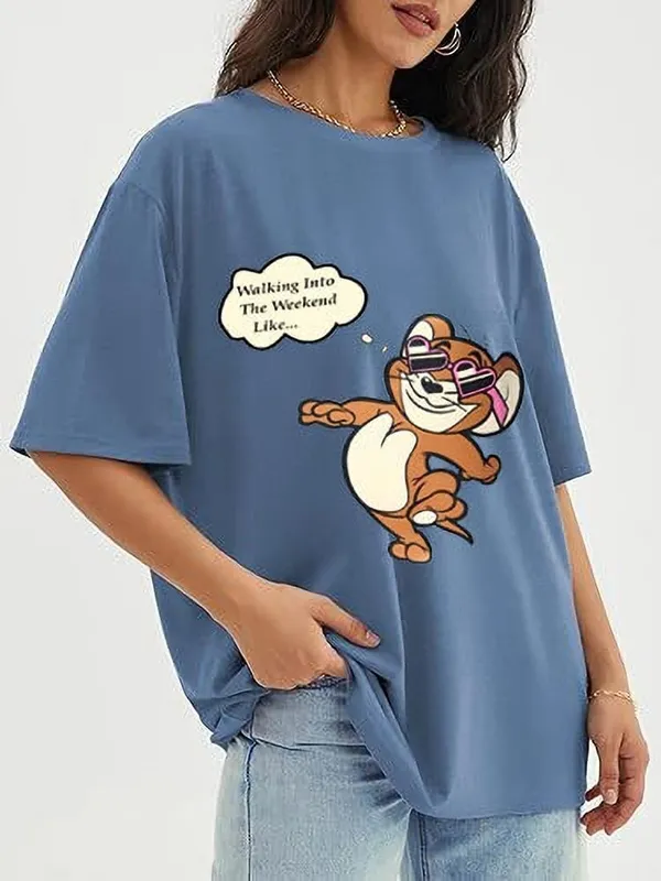 Blue_Pure_Cotton_Oversized_Drop_Shoulder_T-Shirt_For_Women