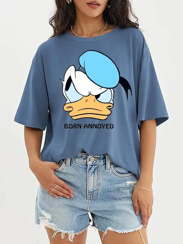 Blue_Pure_Cotton_Oversized_Drop_Shoulder_T-Shirt_For_Women