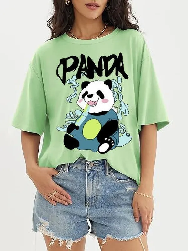 Green_Cotton_Oversized_Panda_Print_T-Shirt_For_Women