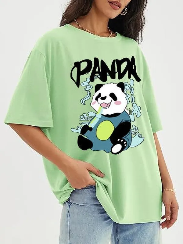 Green_Cotton_Oversized_Panda_Print_T-Shirt_For_Women