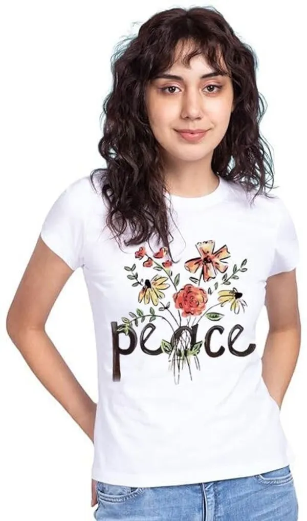 White_Cotton_Peace_Graphic_Print_Round_Neck_T-Shirt_For_Women