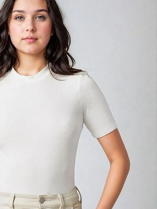White_Cotton_Solid_Round_Neck_T-Shirt_For_Women