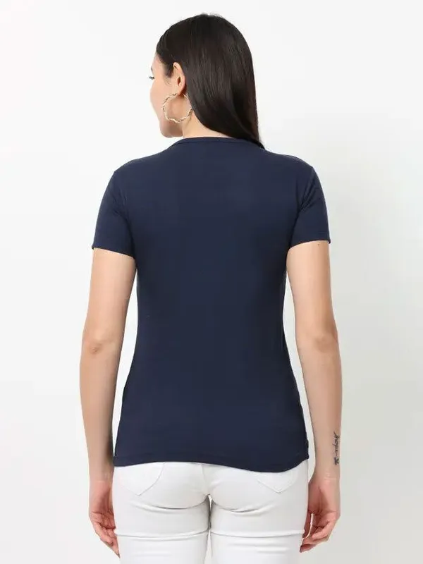 Navy_Blue_Pure_Cotton_V-Neck_T-Shirt_For_Women