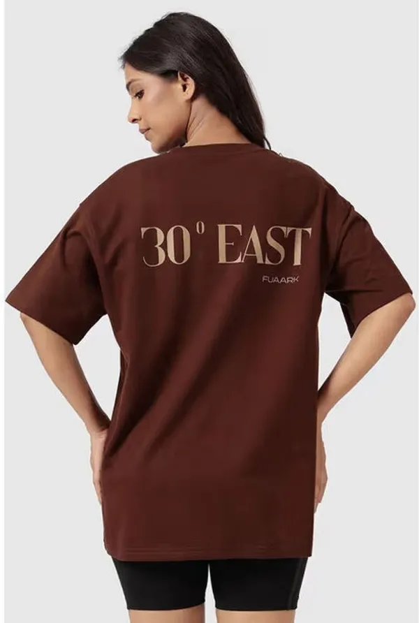Brown_Pure_Cotton_Printed_Oversized_Round_Neck_T-Shirt_For_Women