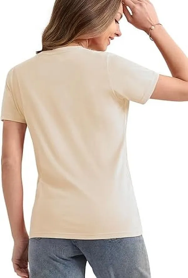 Beige_Pure_Cotton_Printed_Round_Neck_T-Shirt_For_Women