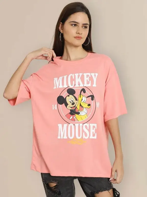 Pink_Pure_Cotton_Printed_Round_Neck_T-Shirt_For_Women