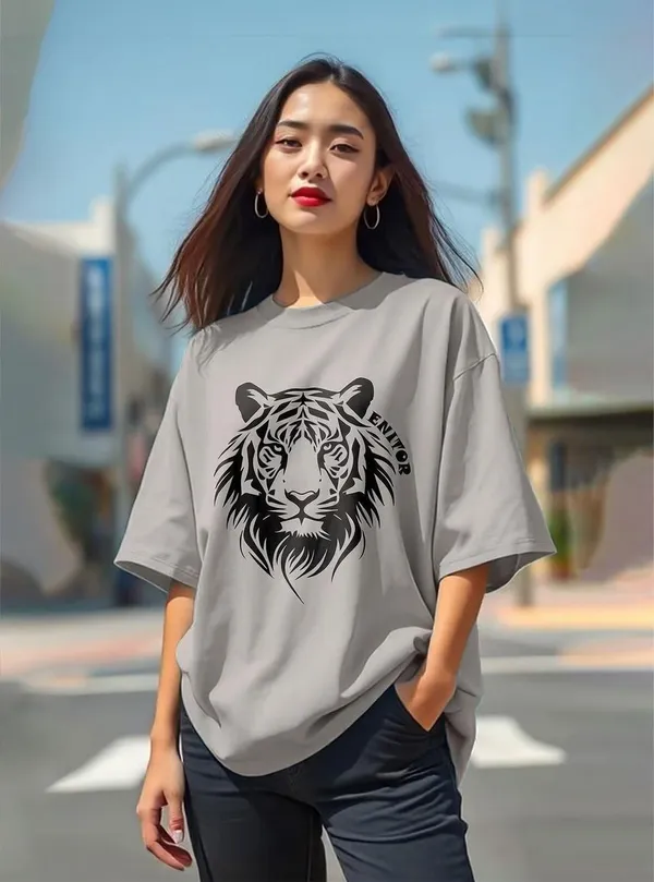 Grey_Pure_Cotton_Graphic_Print_Round_Neck_T-Shirt_For_Women