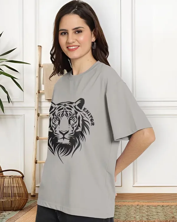 Grey_Pure_Cotton_Graphic_Print_Round_Neck_T-Shirt_For_Women