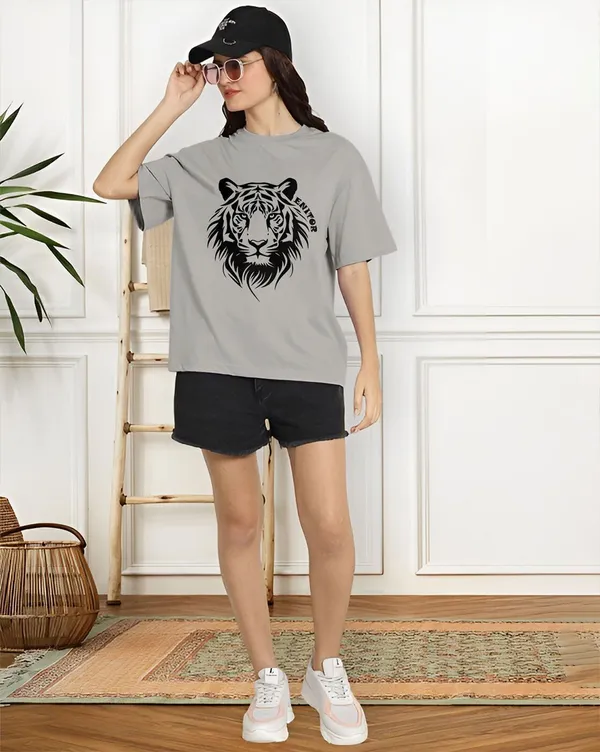 Grey_Pure_Cotton_Graphic_Print_Round_Neck_T-Shirt_For_Women