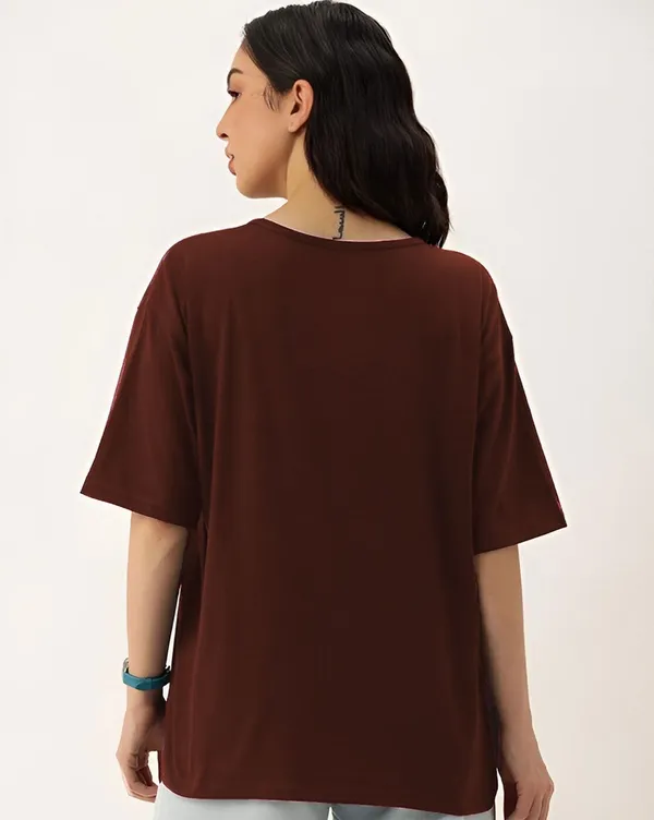 Brown_Pure_Cotton_Printed_Oversized_Round_Neck_T-Shirt_For_Women
