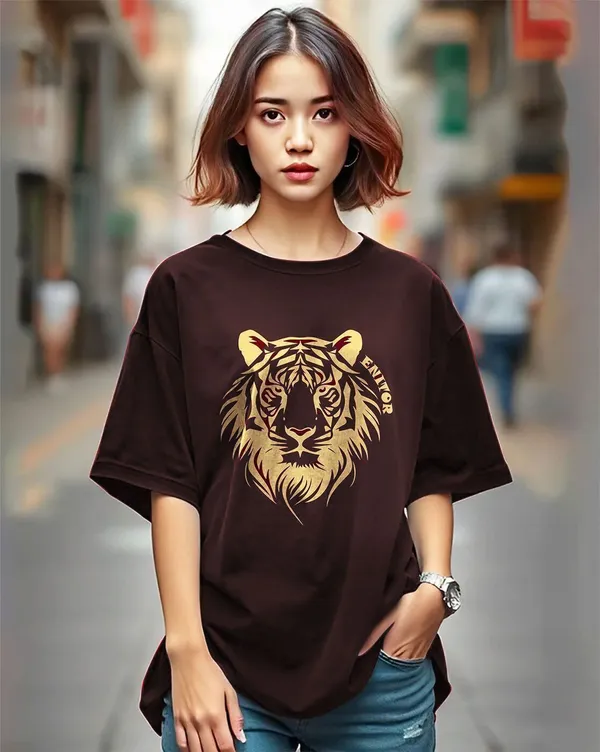 Brown_Pure_Cotton_Oversized_Round_Neck_T-Shirt_For_Women