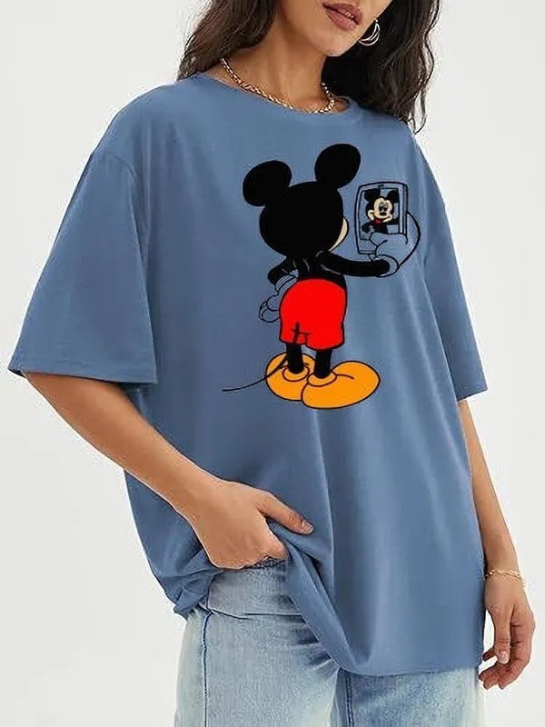 Blue_Pure_Cotton_Graphic_Print_Round_Neck_T-Shirt_For_Women