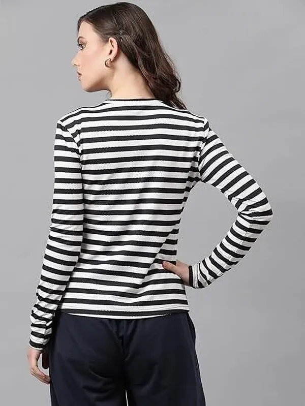 Multicolor_Pure_Cotton_Striped_Round_Neck_T-Shirt_For_Women
