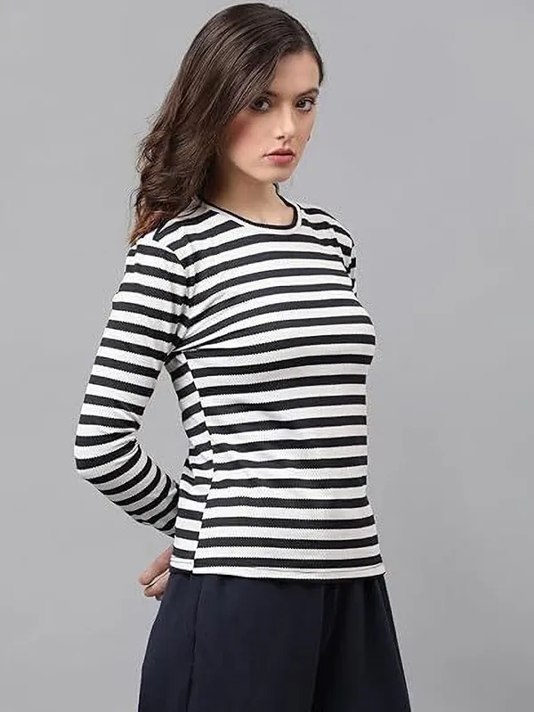 Multicolor_Pure_Cotton_Striped_Round_Neck_T-Shirt_For_Women