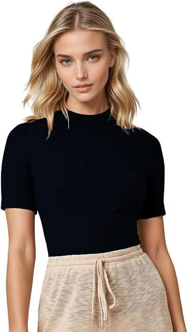 Black_Pure_Cotton_Slim_Fit_Round_Neck_T-Shirt_For_Women