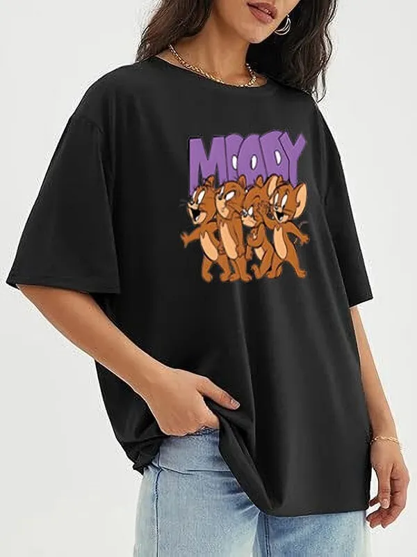 Black_Pure_Cotton_Printed_Round_Neck_T-Shirt_For_Women