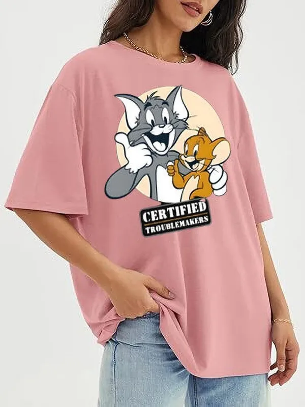 Pink_Pure_Cotton_Round_Neck_Cartoon_Print_T-Shirt_For_Women