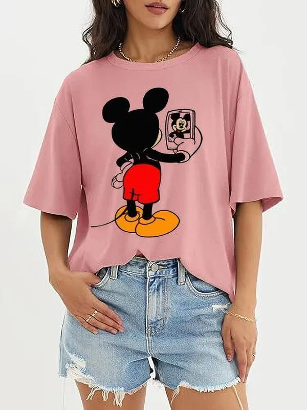 Pink_Pure_Cotton_Cartoon_Print_Oversized_Round_Neck_T-Shirt_For_Women