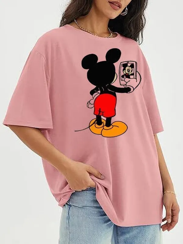 Pink_Pure_Cotton_Cartoon_Print_Oversized_Round_Neck_T-Shirt_For_Women