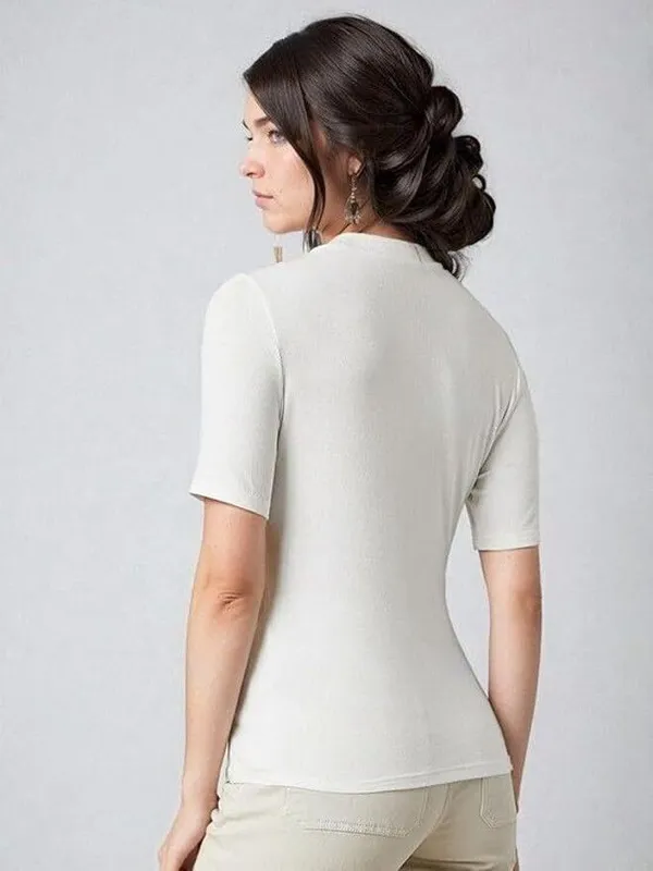 White_Pure_Cotton_Solid_Round_Neck_T-Shirt_For_Women