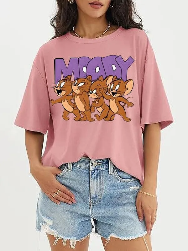 Pink_Pure_Cotton_Cartoon_Print_Oversized_T-Shirt_For_Women
