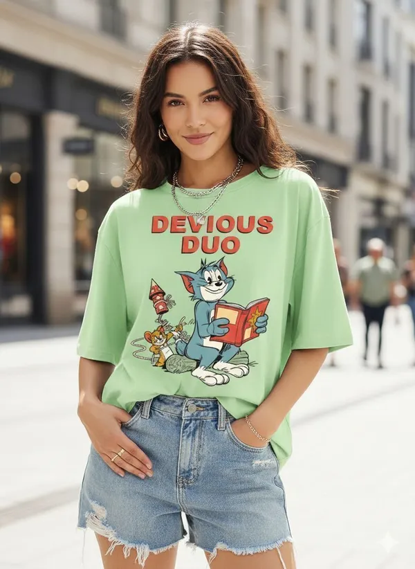Light_Green_Pure_Cotton_Graphic_Print_Round_Neck_T-Shirt_For_Women