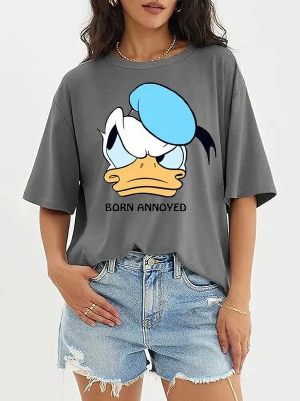Grey_Pure_Cotton_Round_Neck_Cartoon_Print_T-Shirt_For_Women