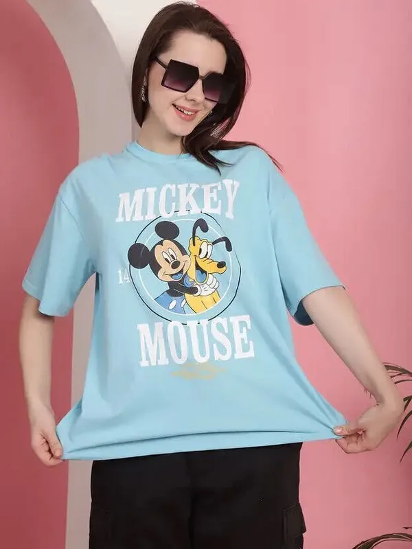 Blue_Pure_Cotton_Round_Neck_Printed_T-Shirt_For_Women