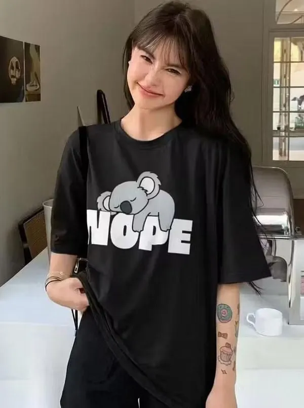 Black_Pure_Cotton_Printed_Round_Neck_T-Shirt_For_Women