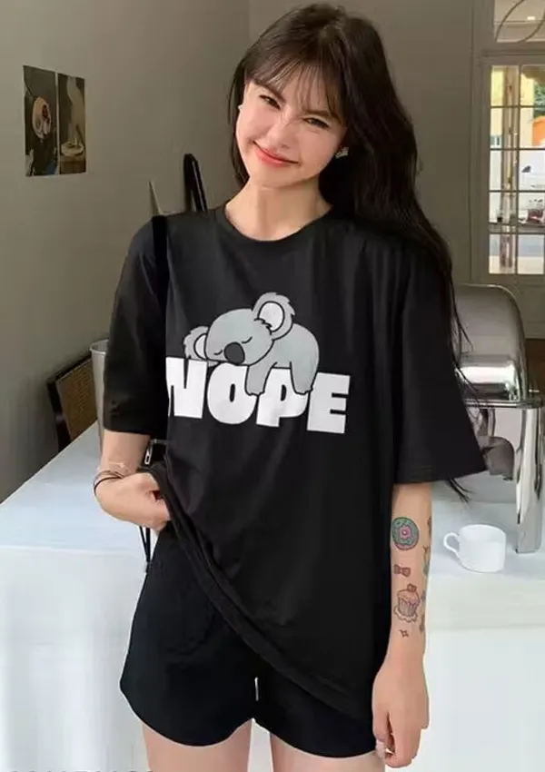 Black_Pure_Cotton_Printed_Round_Neck_T-Shirt_For_Women