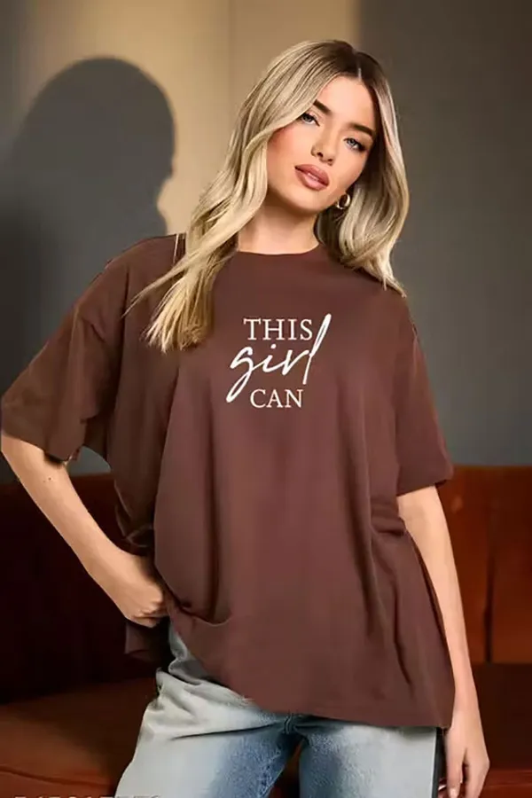 Brown_Pure_Cotton_Printed_Oversized_Round_Neck_T-Shirt_For_Women