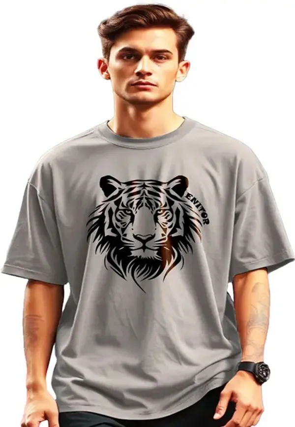 Grey_Cotton_Oversized_Tiger_Print_T-Shirt_For_Men