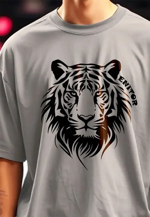 Grey_Cotton_Oversized_Tiger_Print_T-Shirt_For_Men