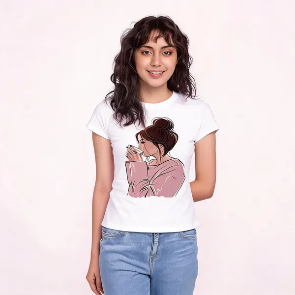 White_Pure_Cotton_Graphic_Print_Round_Neck_T-Shirt_For_Women