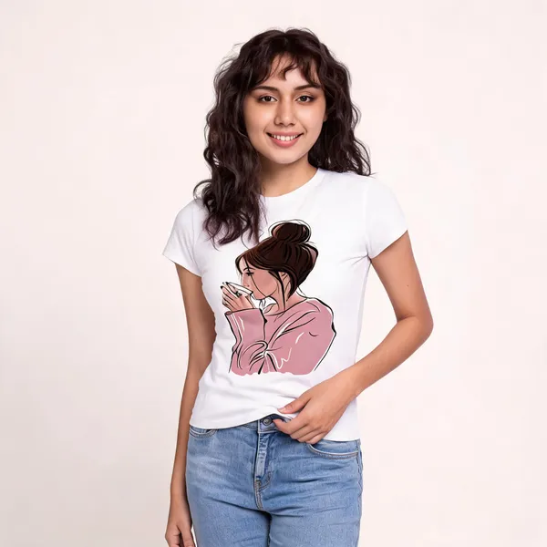 White_Pure_Cotton_Graphic_Print_Round_Neck_T-Shirt_For_Women