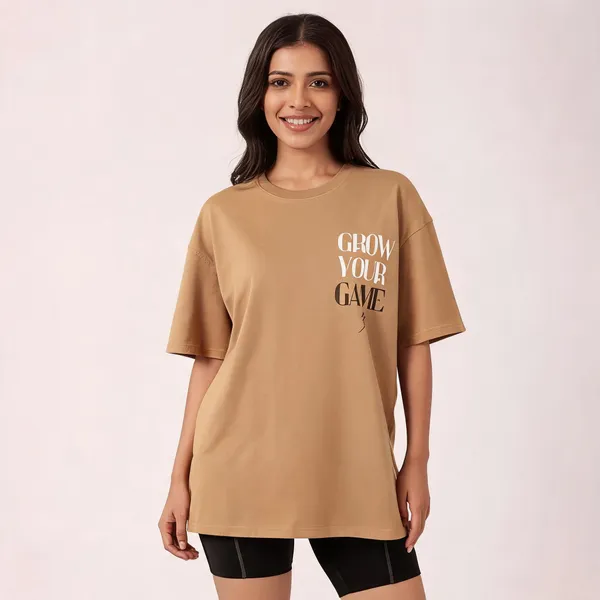 Beige_Pure_Cotton_Oversized_Printed_Round_Neck_T-Shirt_For_Women