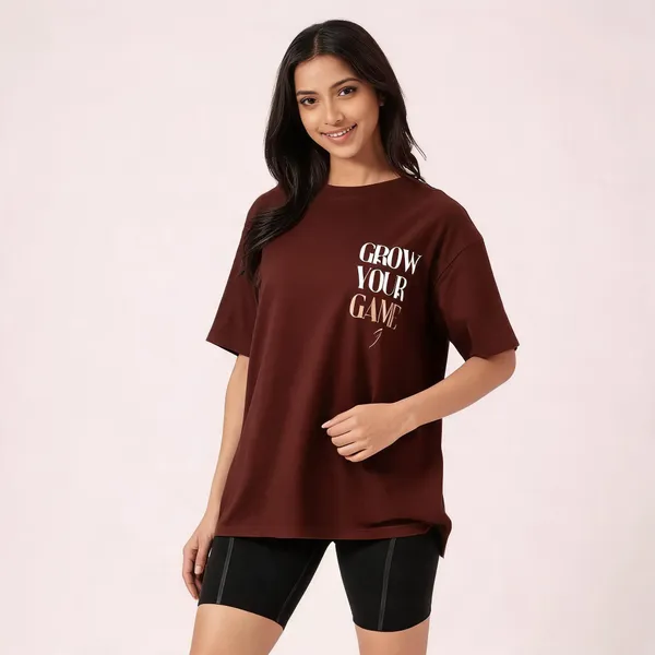 Brown_Pure_Cotton_Printed_Round_Neck_T-Shirt_For_Women