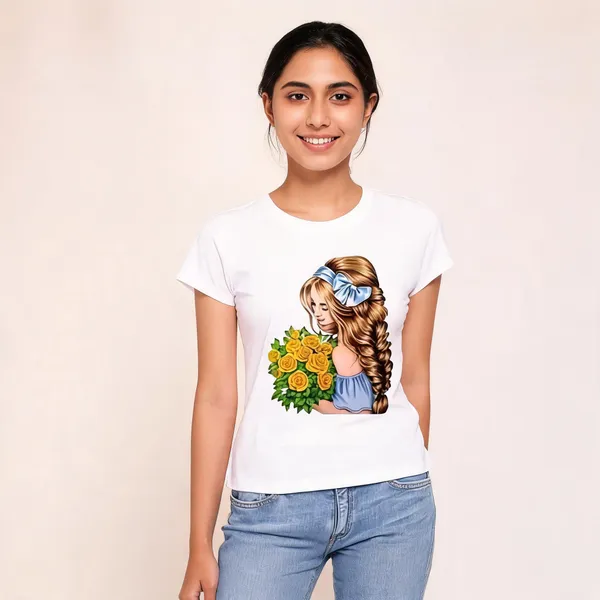 White_Pure_Cotton_Graphic_Print_Round_Neck_T-Shirt_For_Women